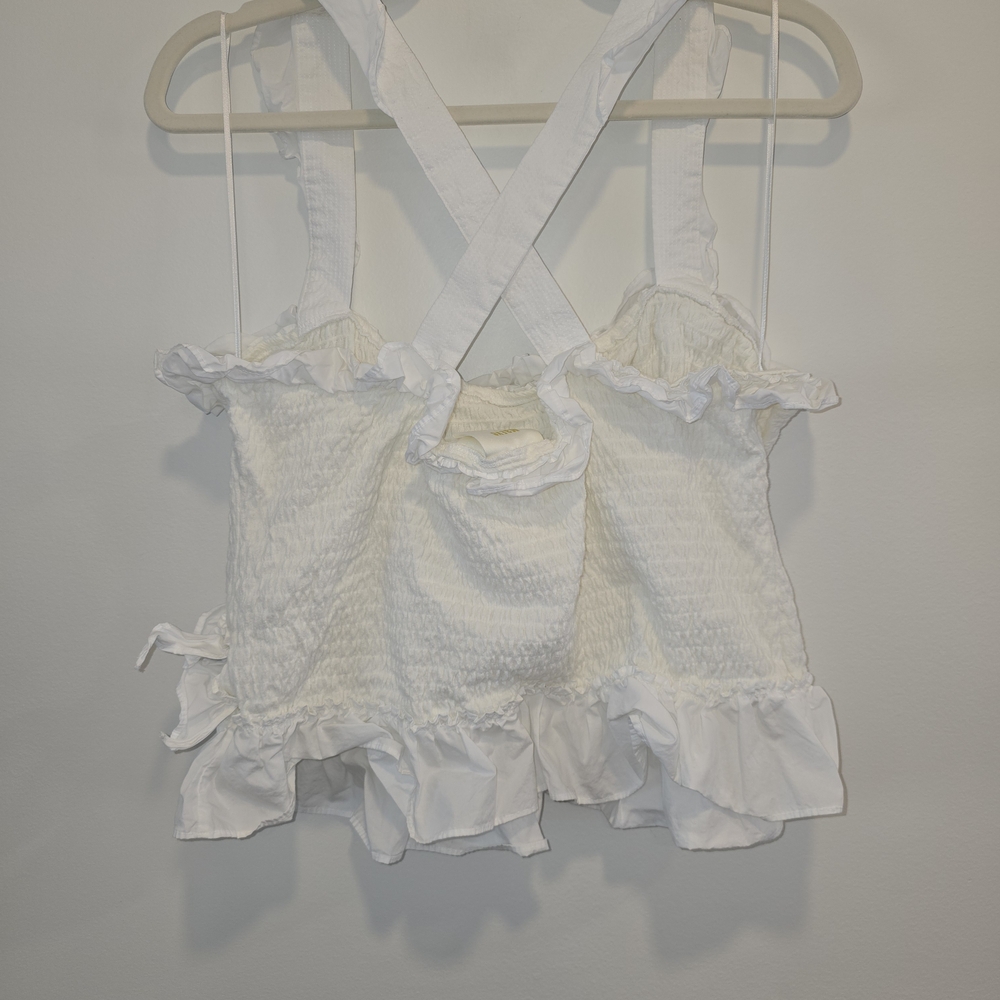 Anthropologie White Ruffled Tank Top Size Xl Preloved In Great Condition - Picture 3 of 7
